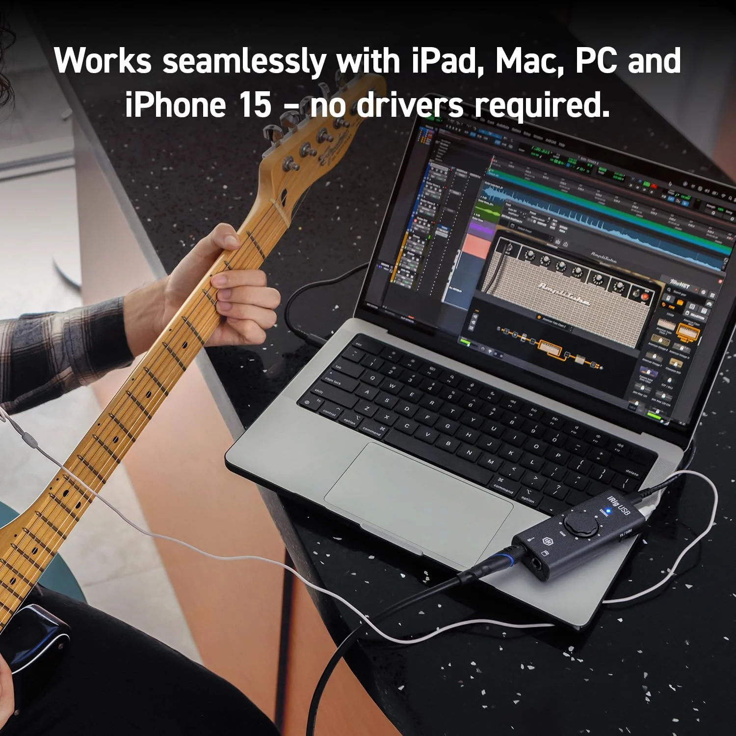 اینترفیس صوتی گیتار IK Multimedia iRig USB USB-C برای MAC و PC (انتقال صوتی با وضوح بالا، خروجی AMP با دو حالت FX/Thru، کنترل تقویت ورودی، شامل برنامه IK و بسته نرم افزاری)