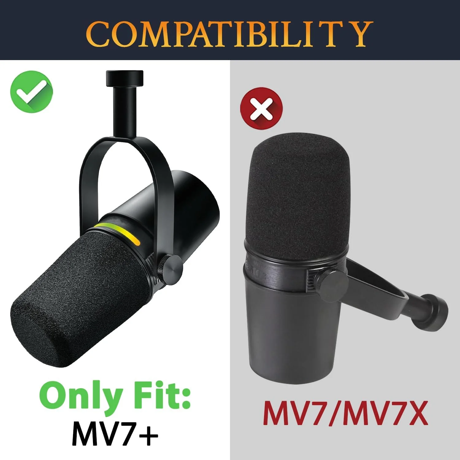 SOULWIT دو عدد فیلتر پاپ میکروفون برای میکروفون‌های داینامیک پادکست Shure MV7+، محافظ فوم میکروفون، محافظ باد