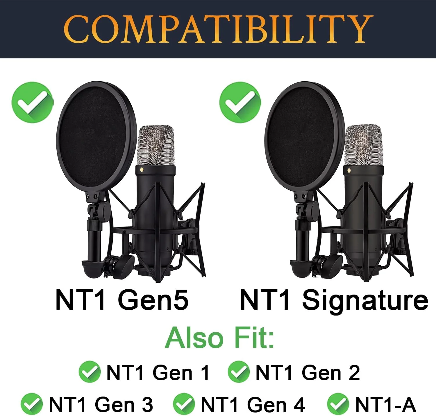 SOULWIT دو عدد فیلتر پاپ میکروفون برای سری RØDE NT1 (نسل 1/2/3/4/5/Signature)/NT1-A، محافظ فوم میکروفون پوشش بادگیر