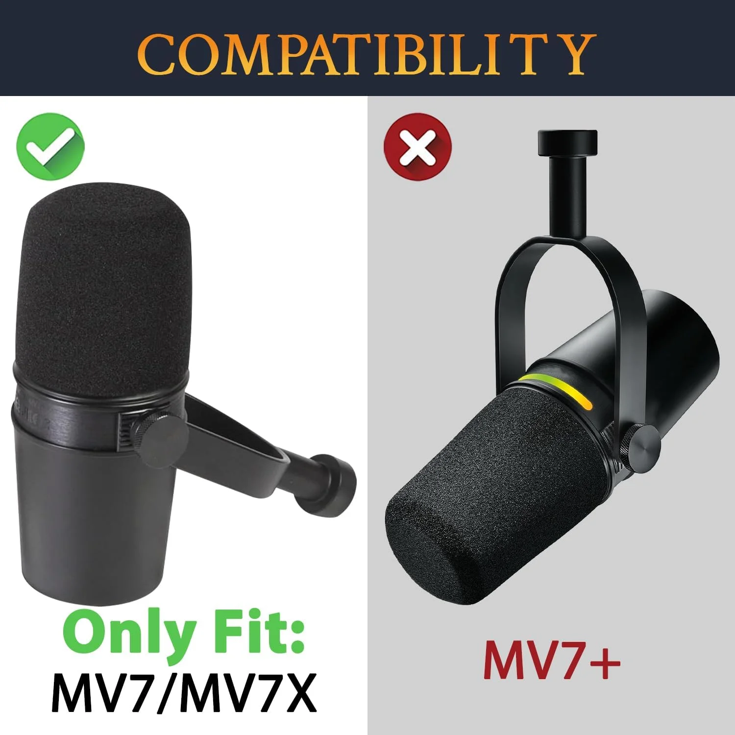 SOULWIT دو عدد فیلتر پاپ میکروفون برای Shure MV7/MV7X، محافظ فوم میکروفون، پوشش بادگیر