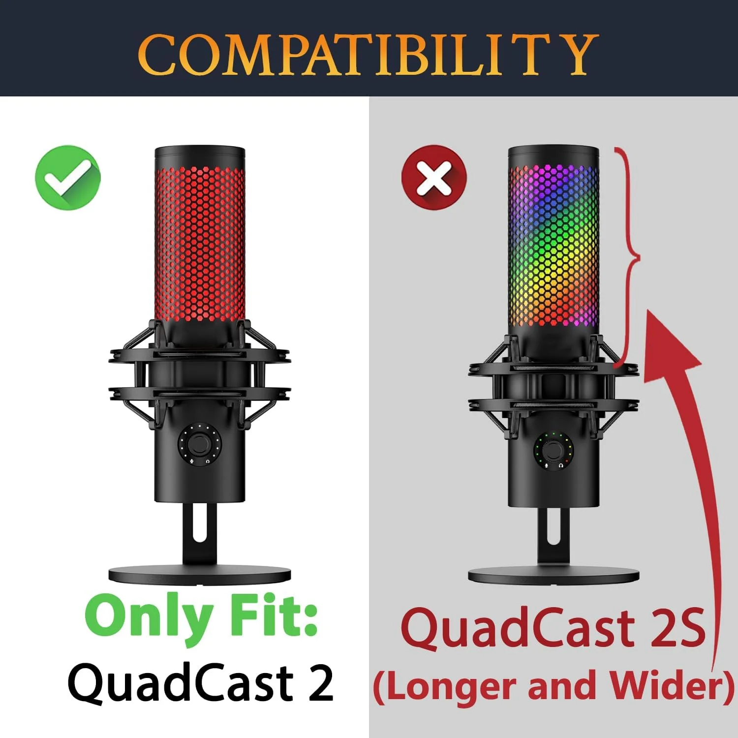 فیلتر پاپ میکروفون SOULWIT برای HyperX QuadCast 2 – USB (مناسب QuadCast 2S نیست)، محافظ فوم میکروفون روکش بادگیر