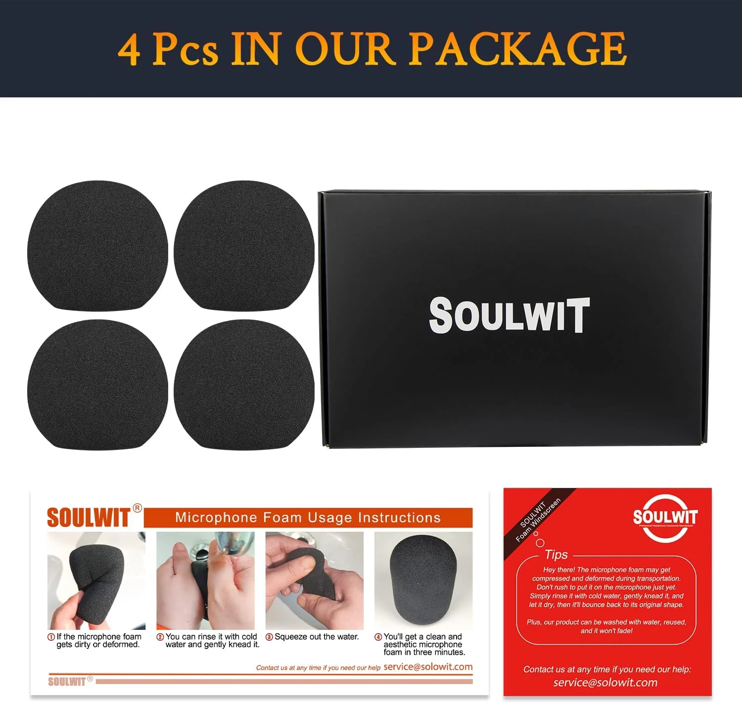 SOULWIT فیلتر پاپ میکروفون 4 عددی برای Shure SM48/PGA48/PGA58، محافظ فوم میکروفون، ضد باد