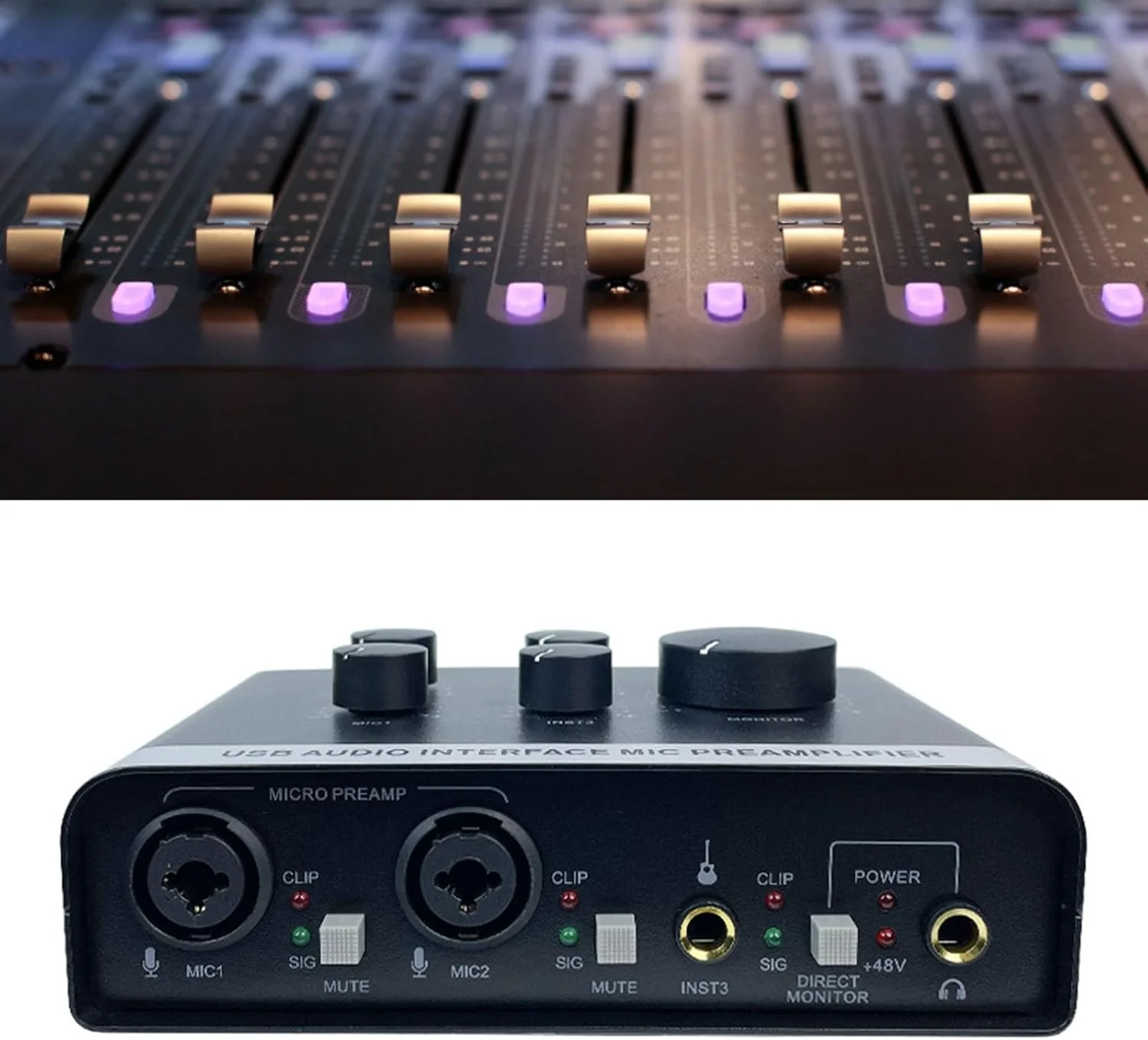 کارت صدای USB هافی، رابط صوتی 2 ورودی 2 خروجی میکسر با پری امپ میکروفون با توان 48 ولت، مانیتورینگ بیدرنگ برای ضبط کامپیوتر، آلیاژ آلومینیوم مشکی کارت صدای USB هافی، رابط صوتی 2 ورودی 2 خروجی میکسر با پری امپ میکروفون با توان 48 ولت، مانیتورینگ بیدرنگ برای ضبط کامپیوتر، آلیاژ آلومینیوم مشکی