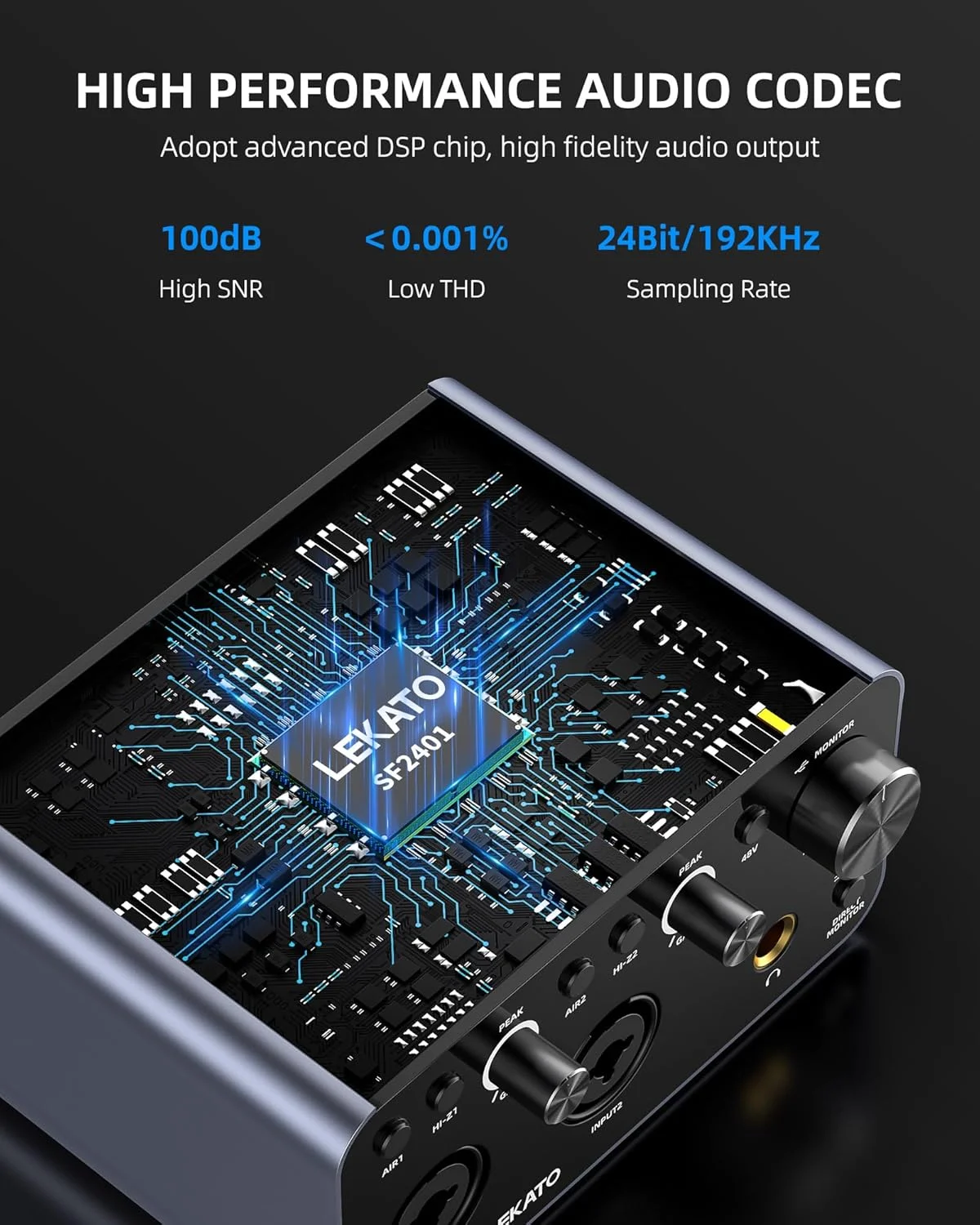 کارت صدای USB لکاتو، 24 بیت/192 کیلوهرتز با XLR، منبع تغذیه فانتوم 48 ولت برای ضبط، استریمینگ، گیتار، تولید موسیقی، پادکست با تلفن هوشمند و کامپیوتر کارت صدای USB لکاتو، 24 بیت/192 کیلوهرتز با XLR، منبع تغذیه فانتوم 48 ولت برای ضبط، استریمینگ، گیتار، تولید موسیقی، پادکست با تلفن هوشمند و کامپیوتر