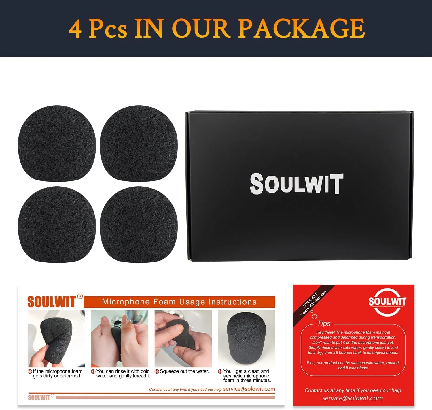 فیلتر پاپ میکروفون SOULWIT بسته 4 عددی، محافظ فوم میکروفون و بادگیر مناسب برای میکروفون های SM58/SM58 Pro/BETA 58A