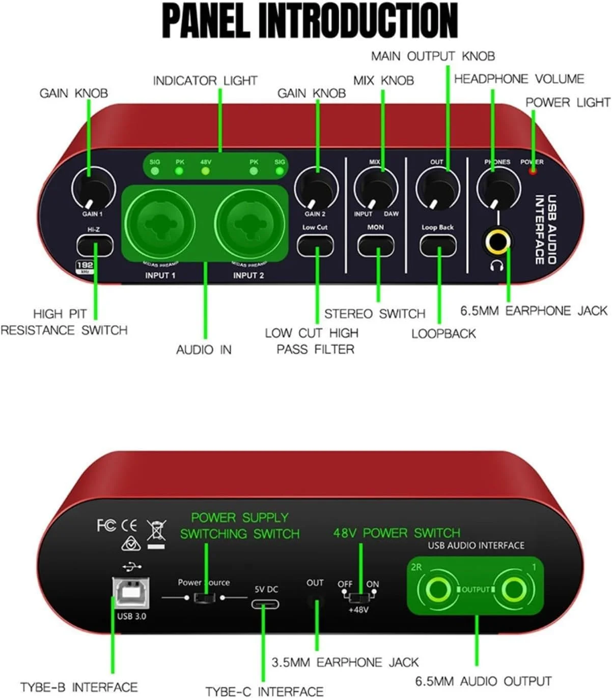 میکسر کارت صدای USB با کیفیت 24 بیت 192 کیلوهرتز با قابلیت Loopback برای گیتار، ضبط استودیو، استریمینگ یا پادکست میکسر کارت صدای USB با کیفیت 24 بیت 192 کیلوهرتز با قابلیت Loopback برای گیتار، ضبط استودیو، استریمینگ یا پادکست
