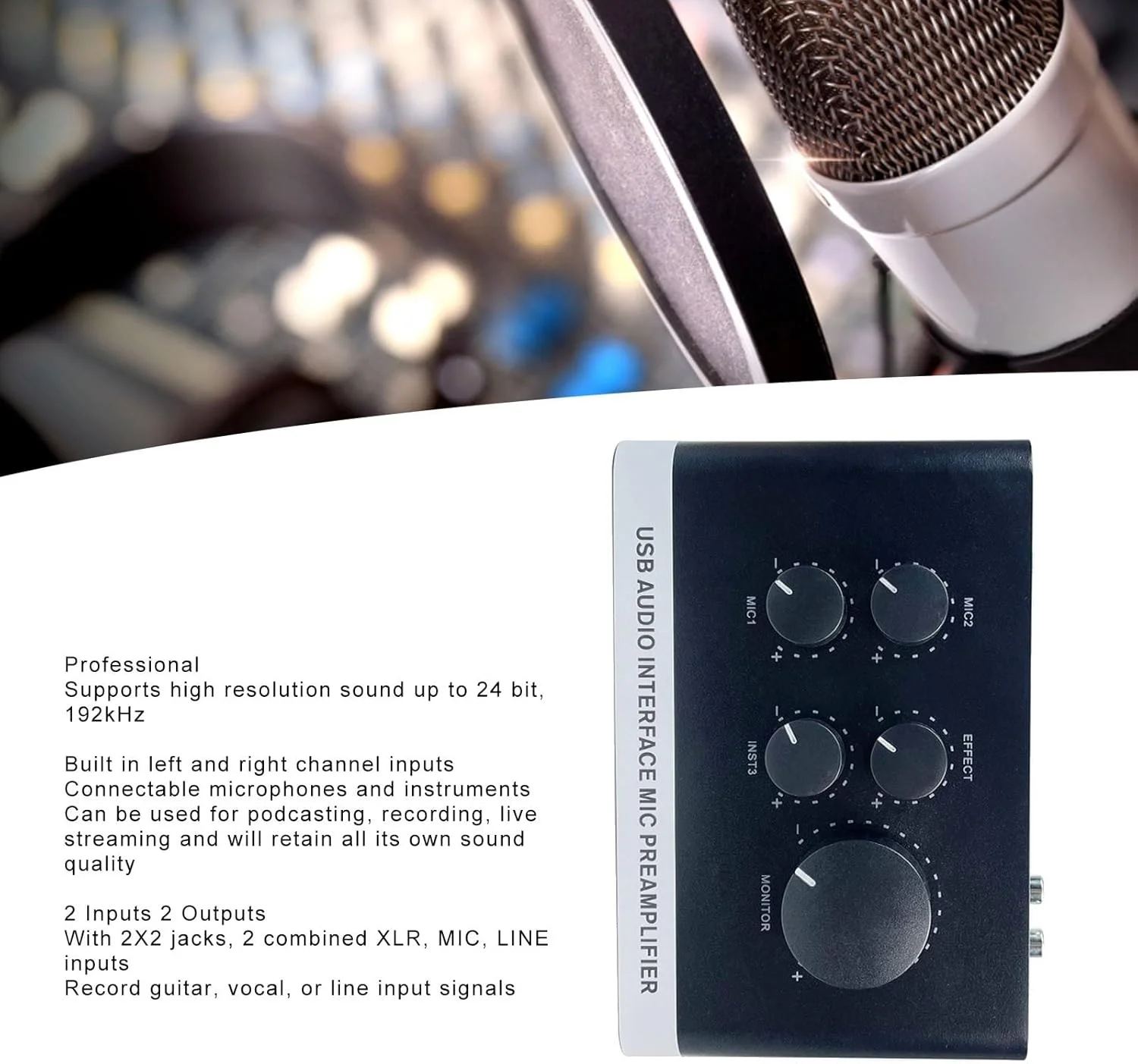 اینترفیس صوتی USB، فانتوم پاور 48 ولت، میکسر صدای حرفه ای، پری امپ میکروفون با جک XLR 6.3 میلی متری، کارت صدای کامپیوتر برای ضبط کامپیوتر، پادکست اینترفیس صوتی USB، فانتوم پاور 48 ولت، میکسر صدای حرفه ای، پری امپ میکروفون با جک XLR 6.3 میلی متری، کارت صدای کامپیوتر برای ضبط کامپیوتر، پادکست