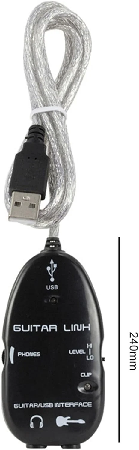 رابط گیتار به USB، کابل ساز، رابط صوتی USB گیتار با آداپتور کابل برای کامپیوتر، ضبط کننده و کانکتور (مشکی)