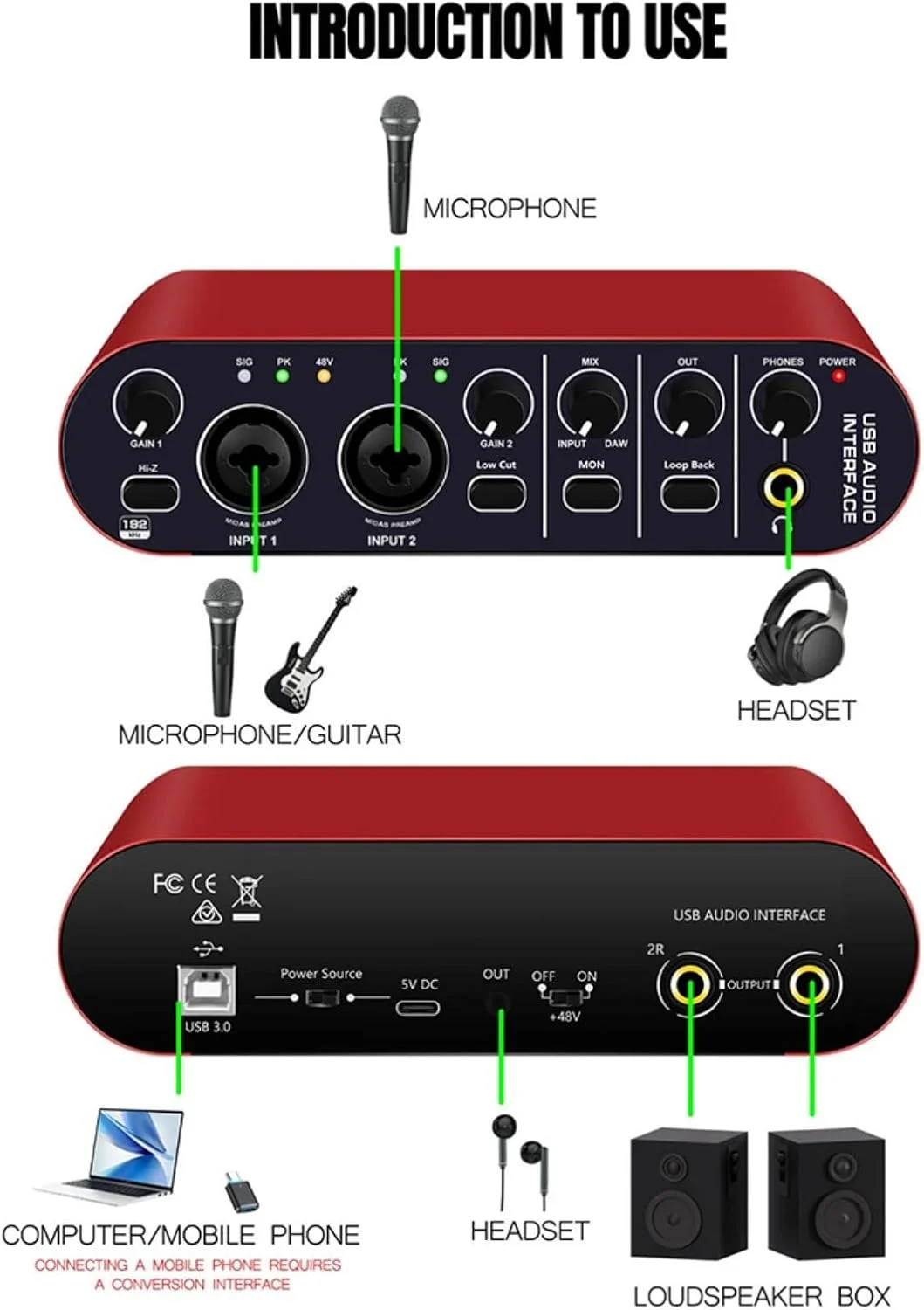 میکسر کارت صدای USB با کیفیت 24 بیت 192 کیلوهرتز با قابلیت Loopback برای گیتار، ضبط استودیو، استریمینگ یا پادکست میکسر کارت صدای USB با کیفیت 24 بیت 192 کیلوهرتز با قابلیت Loopback برای گیتار، ضبط استودیو، استریمینگ یا پادکست
