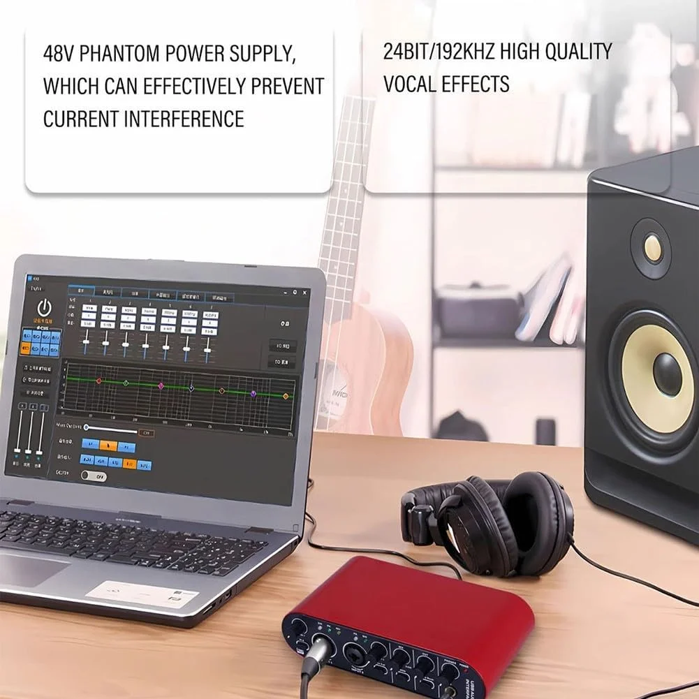 اینترفیس صوتی USB 24 بیتی، ایده آل برای نوازندگان گیتار، خوانندگان، پادکسترها یا تهیه کنندگان برای استودیوهای ضبط گیتار