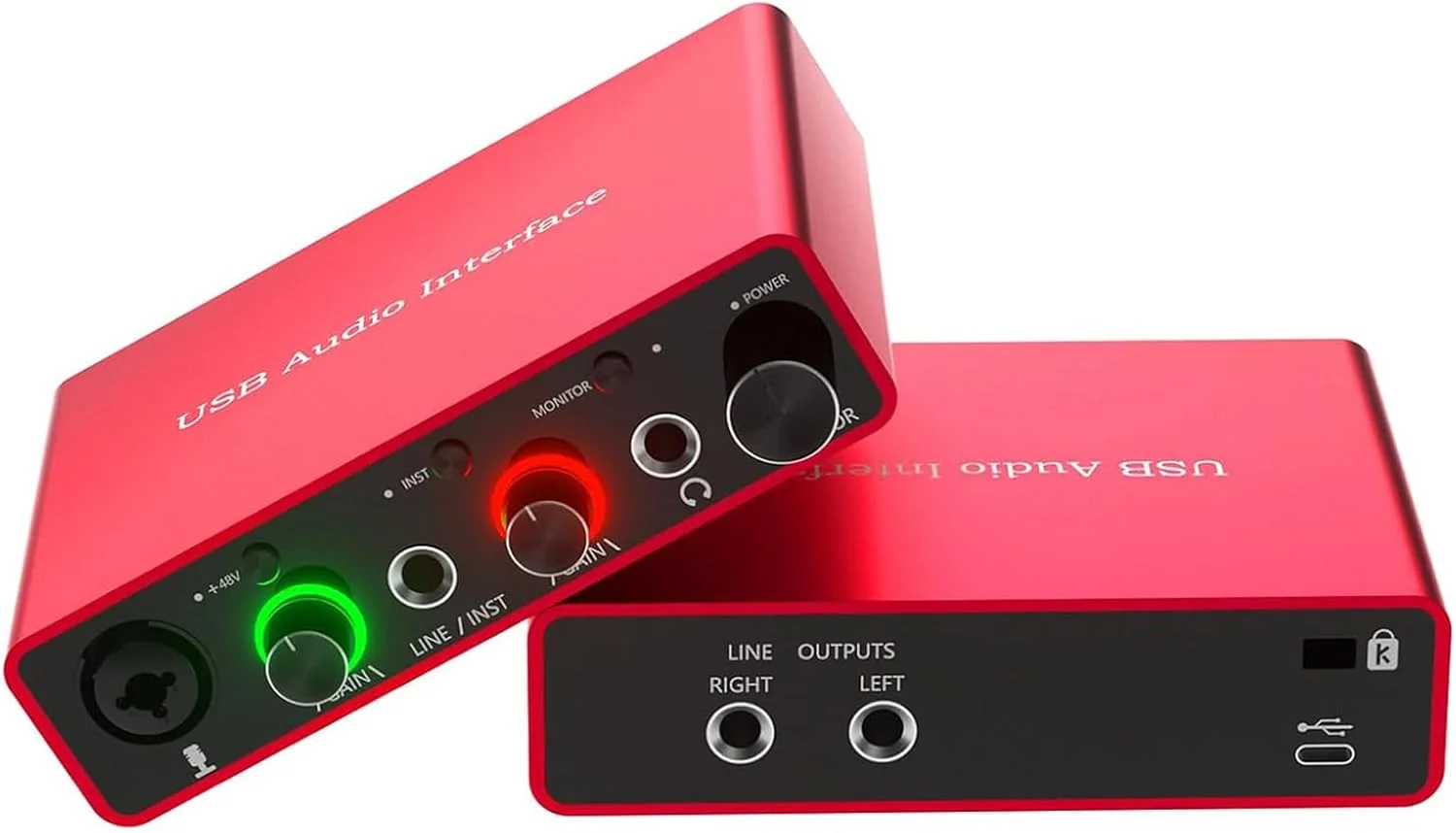اینترفیس صوتی USB 24 بیت/192 کیلوهرتز با فانتوم پاور 48 ولت | پلاگ اند پلی | سازگار با اکثر نرم افزارهای DAW و ضبط صدا | ایده آل برای نوازندگان، خوانندگان، پادکسترها (مدل انفرادی)