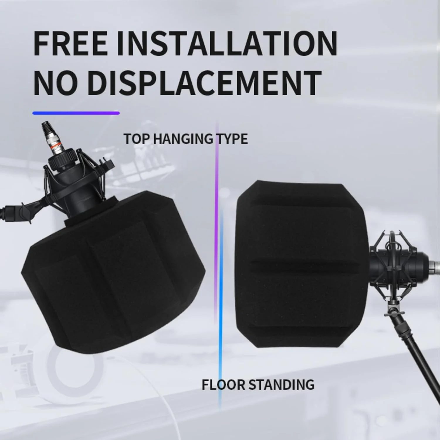 فیلتر پاپ و محافظ باد میکروفون F1، مناسب میکروفون‌های آویزان SM7B با برش جانبی 45-60 میلی‌متری، فوم جاذب صدا برای کاهش نویز و انعکاس