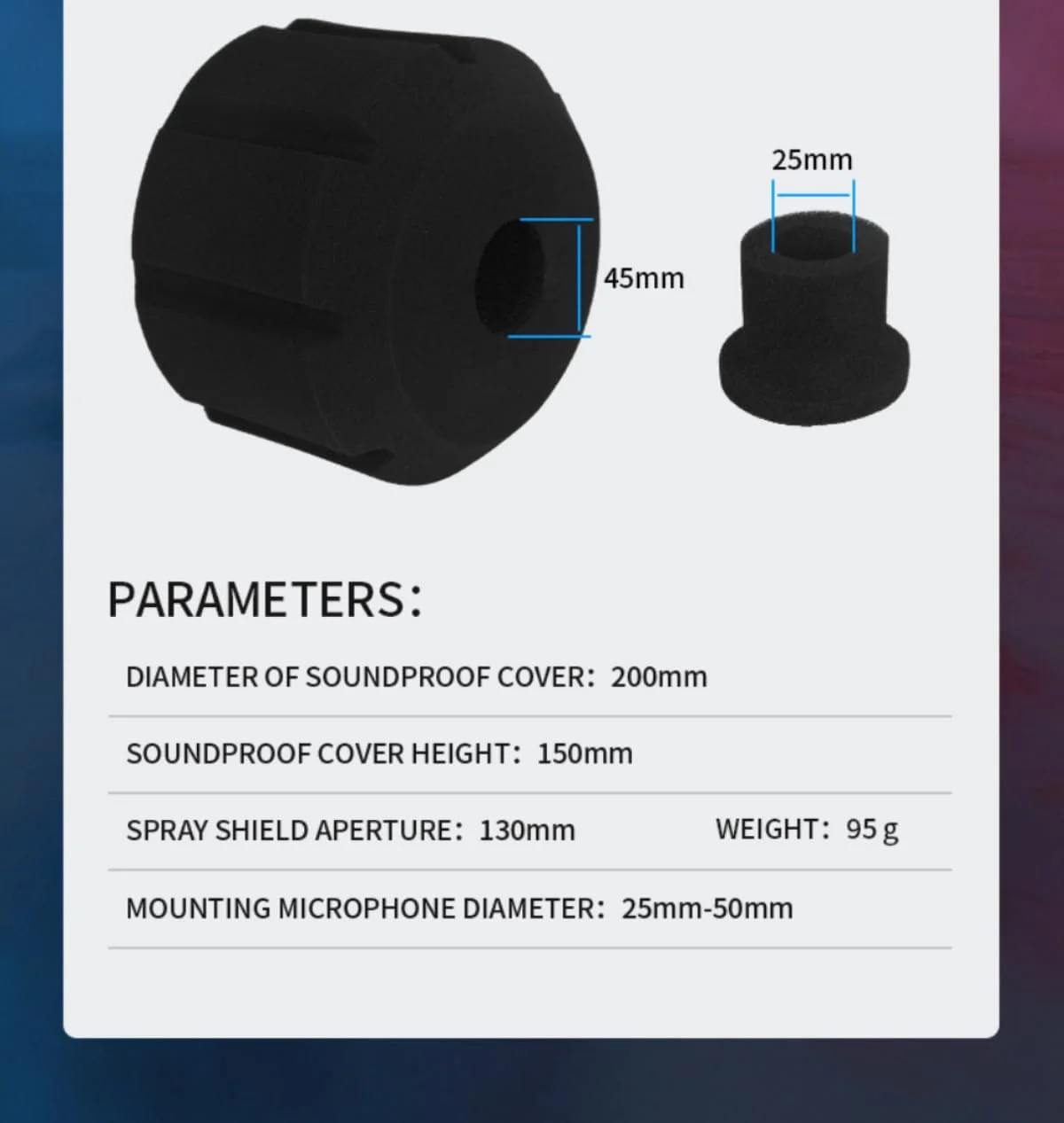 فیلتر پاپ و محافظ باد میکروفون F1، مناسب میکروفون‌های آویزان SM7B با برش جانبی 45-60 میلی‌متری، فوم جاذب صدا برای کاهش نویز و انعکاس