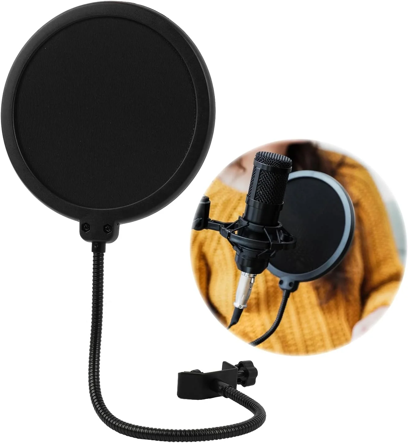 محافظ پاپ میکروفون - فیلتر پاپ حرفه ای برای و همه میکروفون های دیگر - فیلتر پاپ دو لایه برای ضبط های واضح و با کیفیت بالا، محافظ پاپ 6 اینچی با گیره