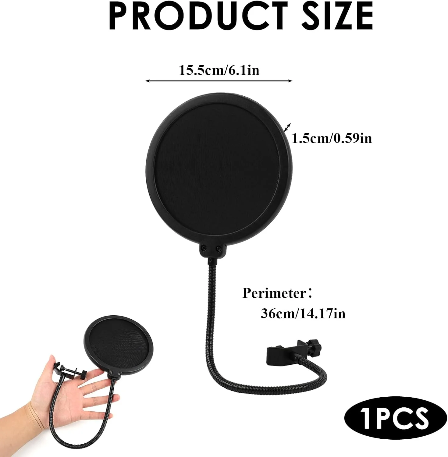 محافظ پاپ میکروفون - فیلتر پاپ حرفه ای برای و همه میکروفون های دیگر - فیلتر پاپ دو لایه برای ضبط های واضح و با کیفیت بالا، محافظ پاپ 6 اینچی با گیره