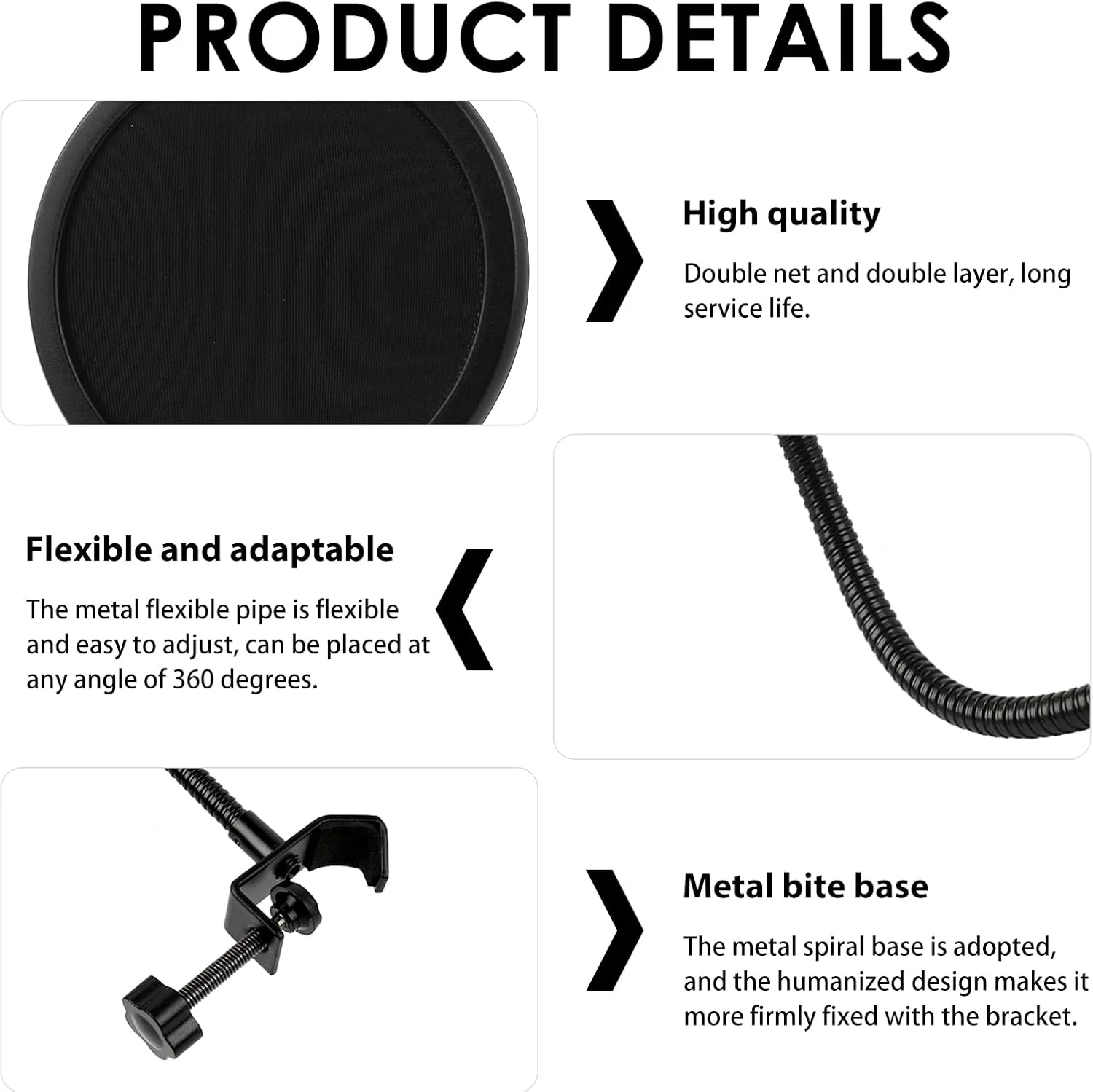 محافظ پاپ میکروفون - فیلتر پاپ حرفه ای برای و همه میکروفون های دیگر - فیلتر پاپ دو لایه برای ضبط های واضح و با کیفیت بالا، محافظ پاپ 6 اینچی با گیره