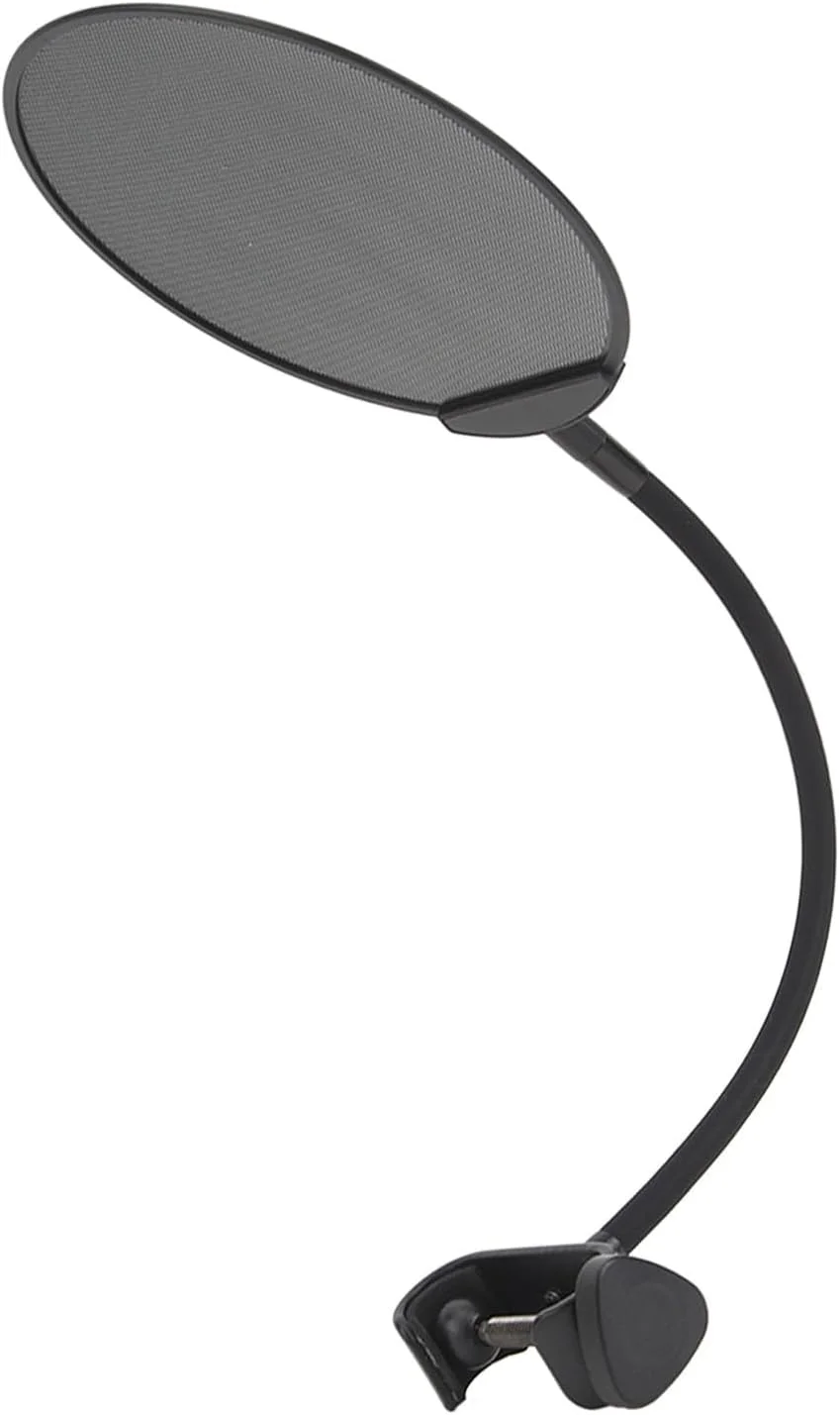 فیلتر پاپ میکروفون، محافظ فیلتر پاپ میکروفون فلزی تاشو، با گیره گردن غازی انعطاف پذیر 360 درجه، برای ضبط استودیویی و چت