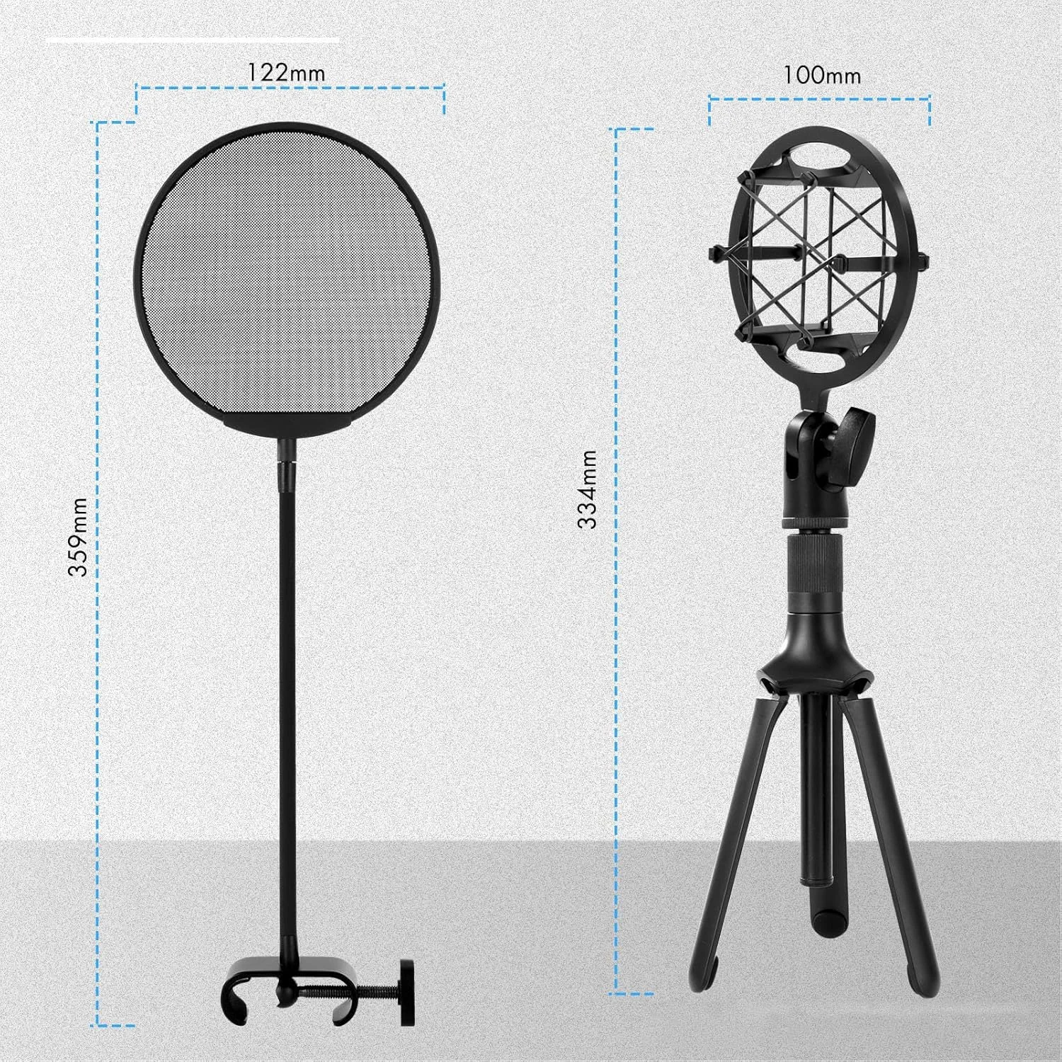 فیلتر پاپ میکروفون، محافظ فیلتر پاپ میکروفون فلزی تاشو، با گیره گردن غازی انعطاف پذیر 360 درجه، برای ضبط استودیویی و چت