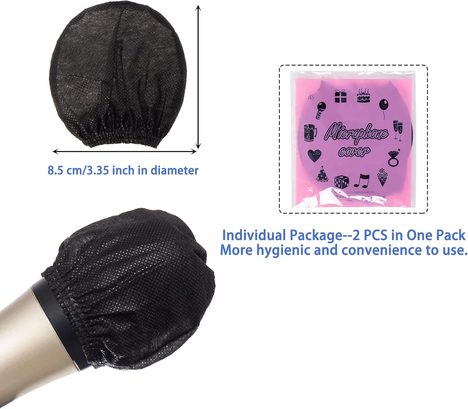 روکش میکروفون، پاپ فیلتر، 800 عدد، روکش میکروفون یکبار مصرف با بسته بندی تکی، محافظ میکروفون برای اکثر میکروفون های دستی، نبافته، مشکی