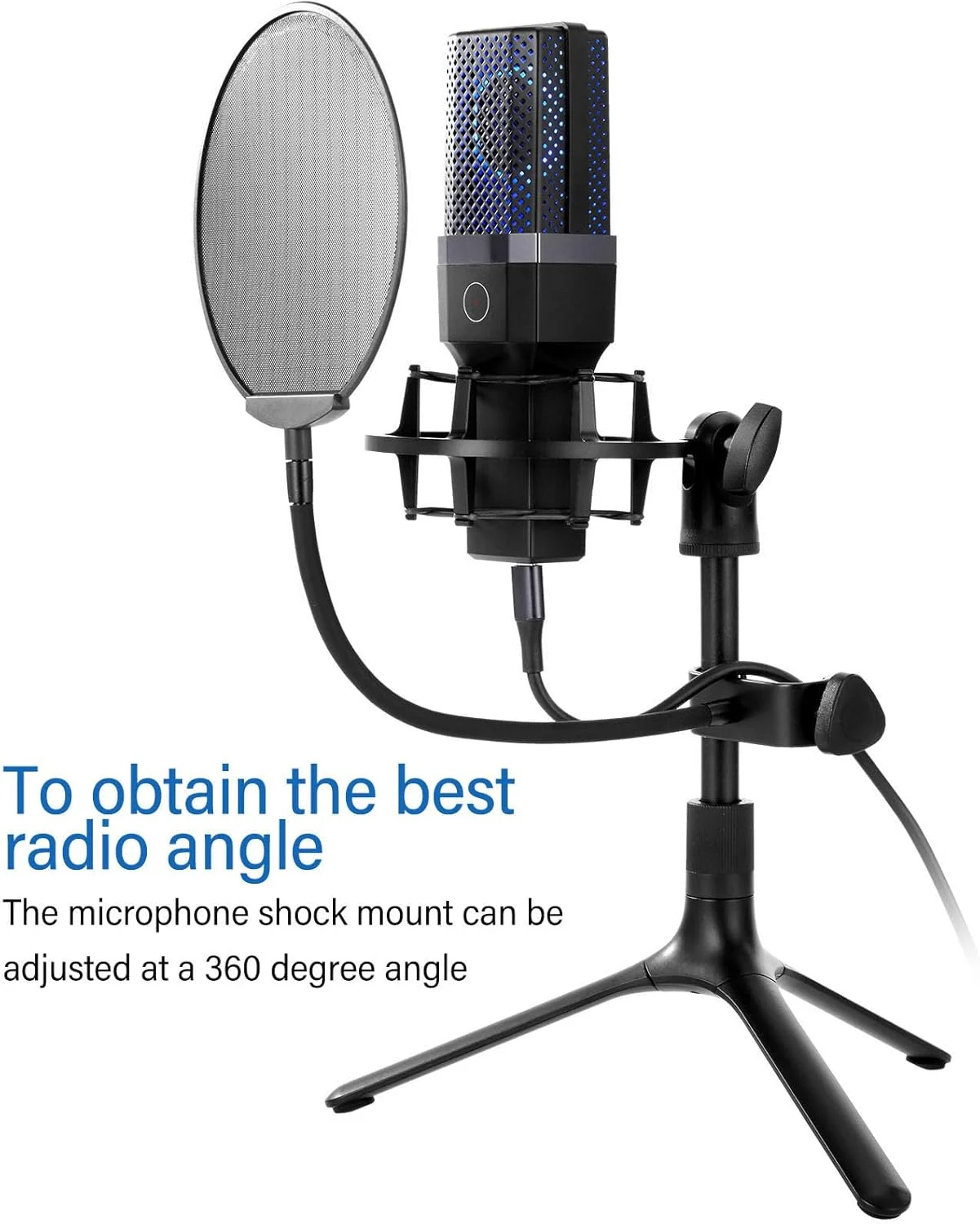 فیلتر پاپ میکروفون، محافظ فیلتر پاپ میکروفون فلزی تاشو، با گیره گردن غازی انعطاف پذیر 360 درجه، برای ضبط استودیویی و چت