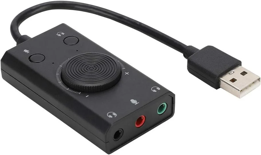 کارت صدای USB مدل SC2 با جک هدفون، تنظیم صدا، کلید قطع صدا، نشانگرهای آبی/قرمز برای گیمرها، مواد فنی بادوام کارت صدای USB مدل SC2 با جک هدفون، تنظیم صدا، کلید قطع صدا، نشانگرهای آبی/قرمز برای گیمرها، مواد فنی بادوام