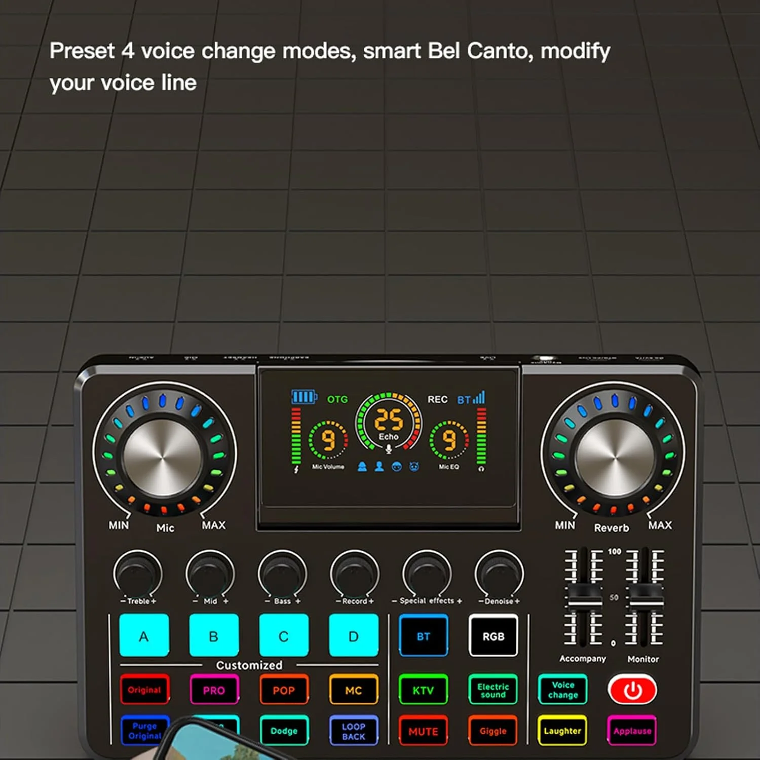 کارت صدای زنده Fockety، میکسر صدا، صفحه نمایش LED قابل تنظیم، نورهای RGB، میکسر صدا با تغییر دهنده صدا، کارت صدا برای تلفن همراه، کامپیوتر، میکروفون کارت صدای زنده Fockety، میکسر صدا، صفحه نمایش LED قابل تنظیم، نورهای RGB، میکسر صدا با تغییر دهنده صدا، کارت صدا برای تلفن همراه، کامپیوتر، میکروفون