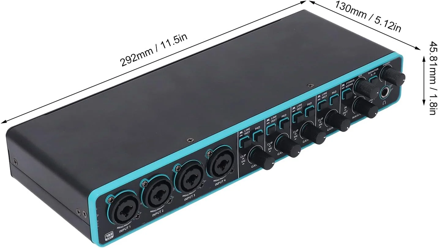 کارت صدای حرفه ای 24Bit 192kHz، فانتوم پاور 48 ولت، اتصال آسان برای ویندوز و سیستم عامل X، سازگار با میکروفون، لاین، اتصالات ترکیبی XLR و TRS کارت صدای حرفه ای 24Bit 192kHz، فانتوم پاور 48 ولت، اتصال آسان برای ویندوز و سیستم عامل X، سازگار با میکروفون، لاین، اتصالات ترکیبی XLR و TRS