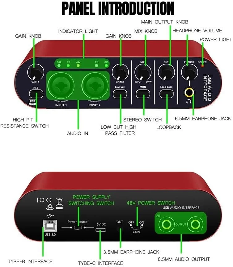 اینترفیس کارت صدا، میکسر صدا، اینترفیس کارت صدای اکسترنال با سیستم ضبط لوپبک برای گیتار، استریمینگ، پادکست، پخش اینترفیس کارت صدا، میکسر صدا، اینترفیس کارت صدای اکسترنال با سیستم ضبط لوپبک برای گیتار، استریمینگ، پادکست، پخش