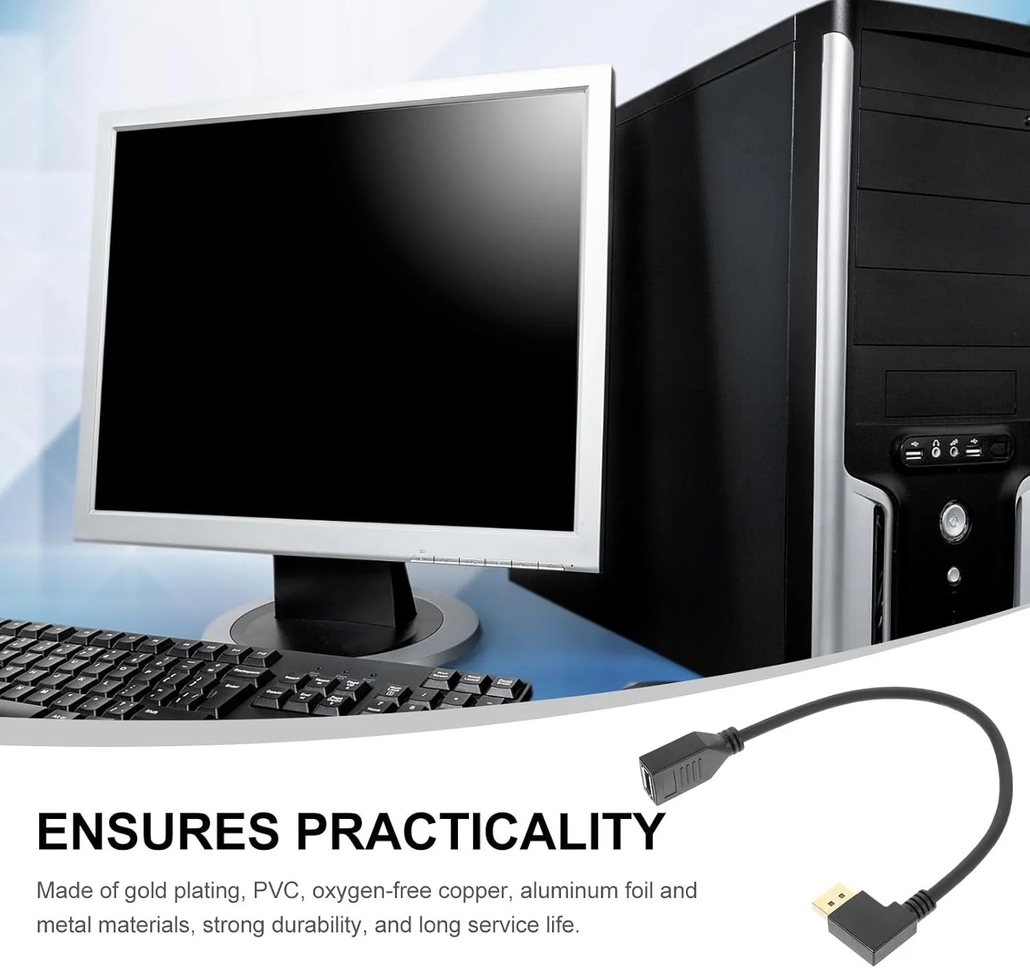 کابل افزایش طول DisplayPort با رزولوشن بالا، مادگی با خمش چپ، کابل افزایش طول انعطاف پذیر مانیتور کامپیوتر برای دفتر و استودیو کابل افزایش طول DisplayPort با رزولوشن بالا، مادگی با خمش چپ، کابل افزایش طول انعطاف پذیر مانیتور کامپیوتر برای دفتر و استودیو