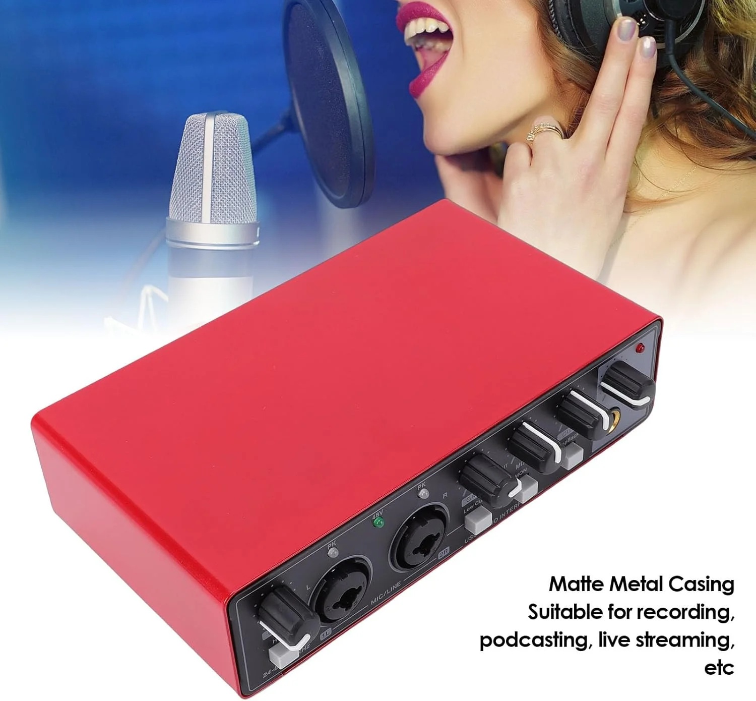 اینترفیس صوتی USB-C آ سیکس سیکس، پری امپ میکروفون ورودی دوگانه TS-XLR با کیفیت 24 بیت 192 کیلوهرتز برای ضبط کامپیوتر، با دامنه دینامیکی بالا، اتصال آسان برای استودیوی موسیقی گیتار (قرمز) اینترفیس صوتی USB-C آ سیکس سیکس، پری امپ میکروفون ورودی دوگانه TS-XLR با کیفیت 24 بیت 192 کیلوهرتز برای ضبط کامپیوتر، با دامنه دینامیکی بالا، اتصال آسان برای استودیوی موسیقی گیتار (قرمز)