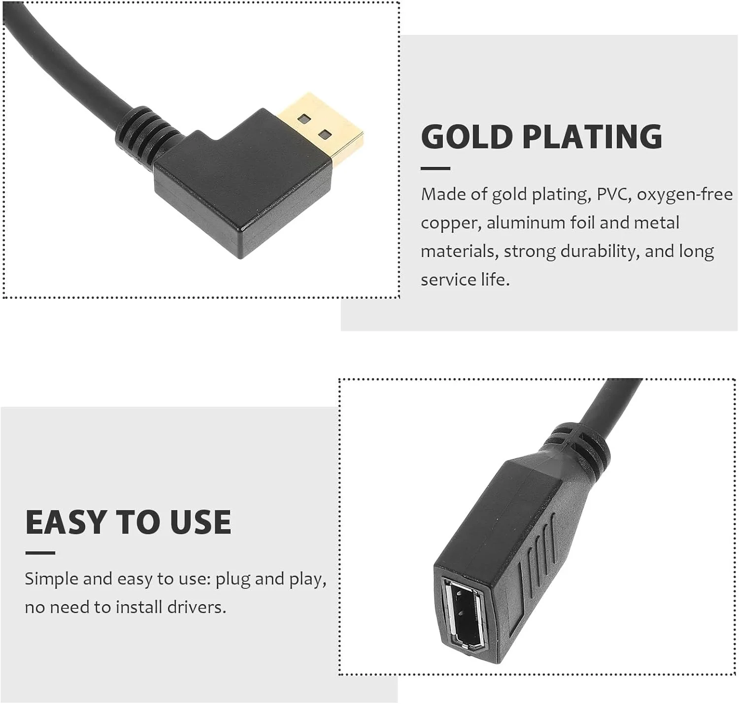 کابل افزایش طول DisplayPort میکینونا، نر به ماده با رزولوشن بالا، زاویه دار چپ، برای اتصال مانیتور کامپیوتر، سیگنال پایدار بدون افت کابل افزایش طول DisplayPort میکینونا، نر به ماده با رزولوشن بالا، زاویه دار چپ، برای اتصال مانیتور کامپیوتر، سیگنال پایدار بدون افت