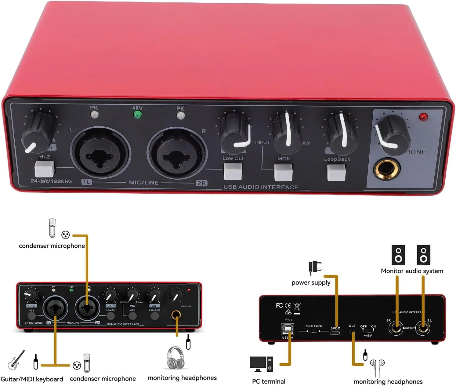 اینترفیس صوتی USB-C آ سیکس سیکس، پری امپ میکروفون ورودی دوگانه TS-XLR با کیفیت 24 بیت 192 کیلوهرتز برای ضبط کامپیوتر، با دامنه دینامیکی بالا، اتصال آسان برای استودیوی موسیقی گیتار (قرمز) اینترفیس صوتی USB-C آ سیکس سیکس، پری امپ میکروفون ورودی دوگانه TS-XLR با کیفیت 24 بیت 192 کیلوهرتز برای ضبط کامپیوتر، با دامنه دینامیکی بالا، اتصال آسان برای استودیوی موسیقی گیتار (قرمز)