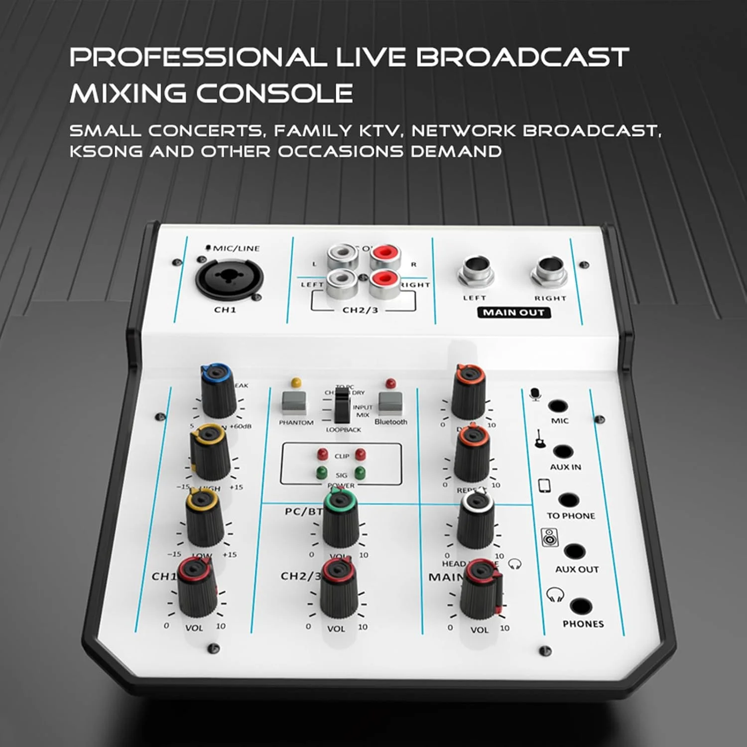 میکسر صدا Vikye، میکسر جمع و جور 3 کاناله با تغذیه فانتوم برای ضبط استودیویی خانگی، شبکه DJ، پخش زنده، منبع تغذیه Type-C، اتصالات XLR/6.35 میلیمتری/3.5 میلیمتری، چند منظوره میکسر صدا Vikye، میکسر جمع و جور 3 کاناله با تغذیه فانتوم برای ضبط استودیویی خانگی، شبکه DJ، پخش زنده، منبع تغذیه Type-C، اتصالات XLR/6.35 میلیمتری/3.5 میلیمتری، چند منظوره