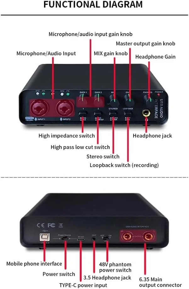 کارت صدای حرفه ای با قابلیت مانیتورینگ، گیتار الکتریک، ضبط زنده برای استودیو، آواز، میکروفون کارت صدای حرفه ای با قابلیت مانیتورینگ، گیتار الکتریک، ضبط زنده برای استودیو، آواز، میکروفون