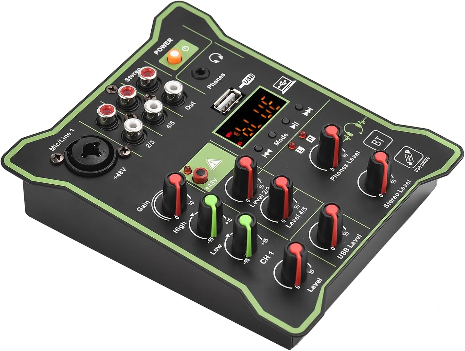 میکسر صوتی 5 کاناله با رابط USB، کنسول صدای فلزی، فانتوم پاور 48 ولت، افکت ریورب، اکولایزر 2 مرحله ای برای دی جی، ضبط، کارائوکه، پخش زنده میکسر صوتی 5 کاناله با رابط USB، کنسول صدای فلزی، فانتوم پاور 48 ولت، افکت ریورب، اکولایزر 2 مرحله ای برای دی جی، ضبط، کارائوکه، پخش زنده