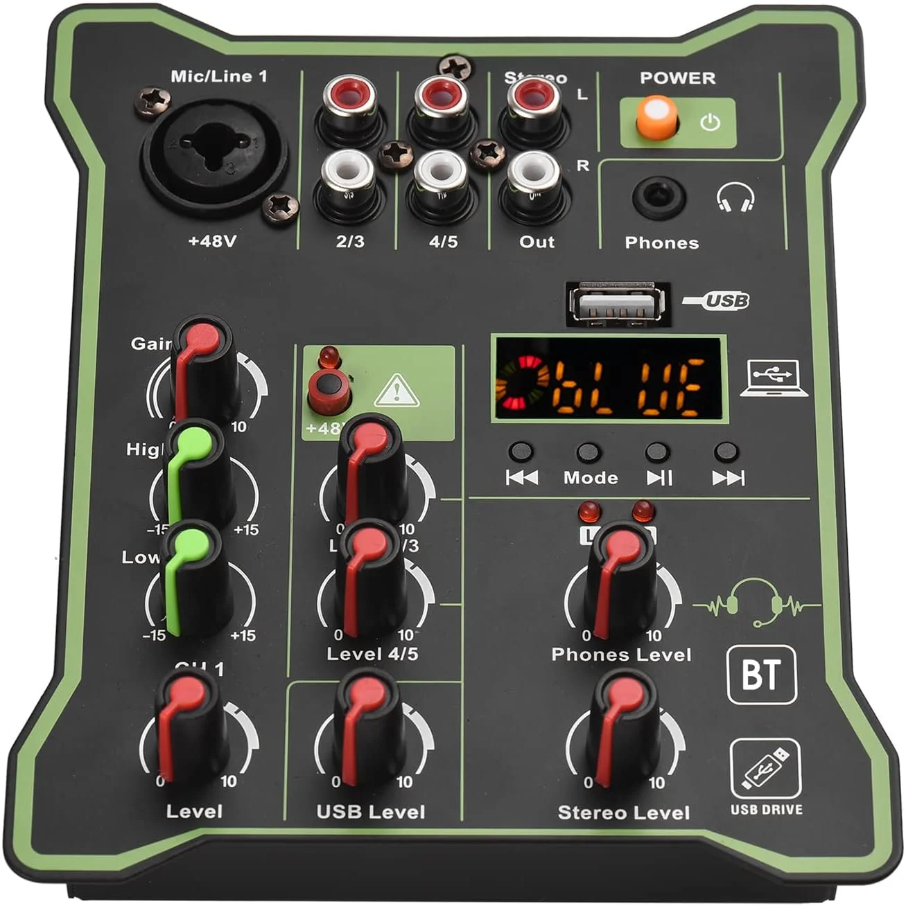 میکسر صوتی 5 کاناله با رابط USB، کنسول صدای فلزی، فانتوم پاور 48 ولت، افکت ریورب، اکولایزر 2 مرحله ای برای دی جی، ضبط، کارائوکه، پخش زنده میکسر صوتی 5 کاناله با رابط USB، کنسول صدای فلزی، فانتوم پاور 48 ولت، افکت ریورب، اکولایزر 2 مرحله ای برای دی جی، ضبط، کارائوکه، پخش زنده