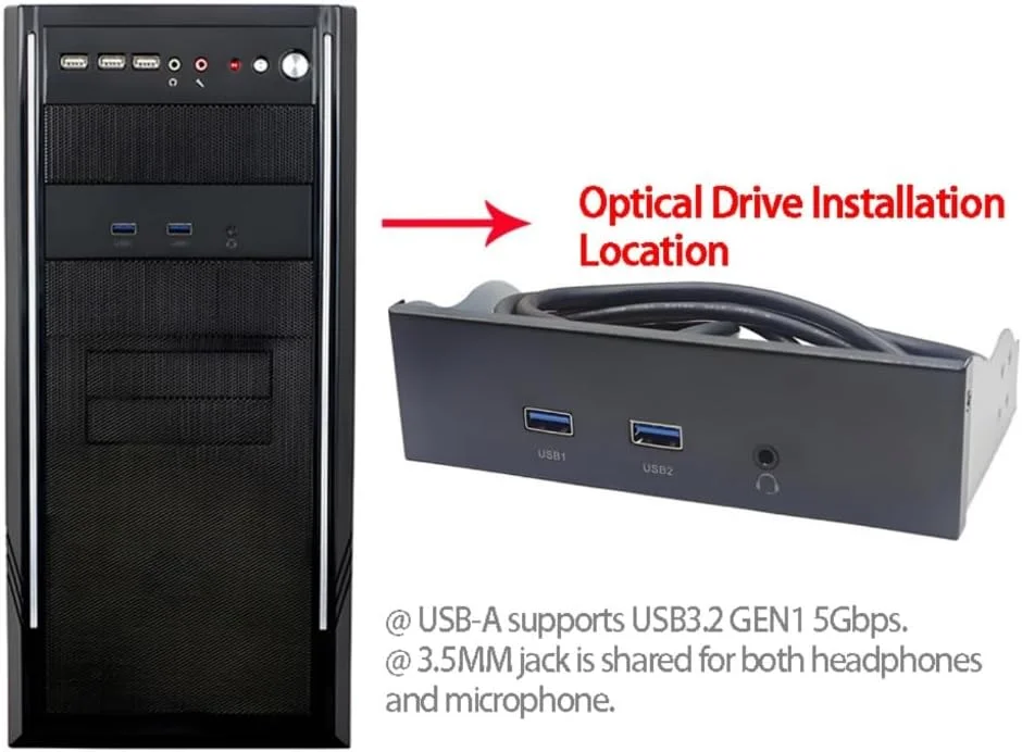 پنل جلویی 3.5 اینچی USB 3.2 Gen1 با رابط هدفون 3.5 میلیمتری برای انتقال پرسرعت داده پنل جلویی 3.5 اینچی USB 3.2 Gen1 با رابط هدفون 3.5 میلیمتری برای انتقال پرسرعت داده