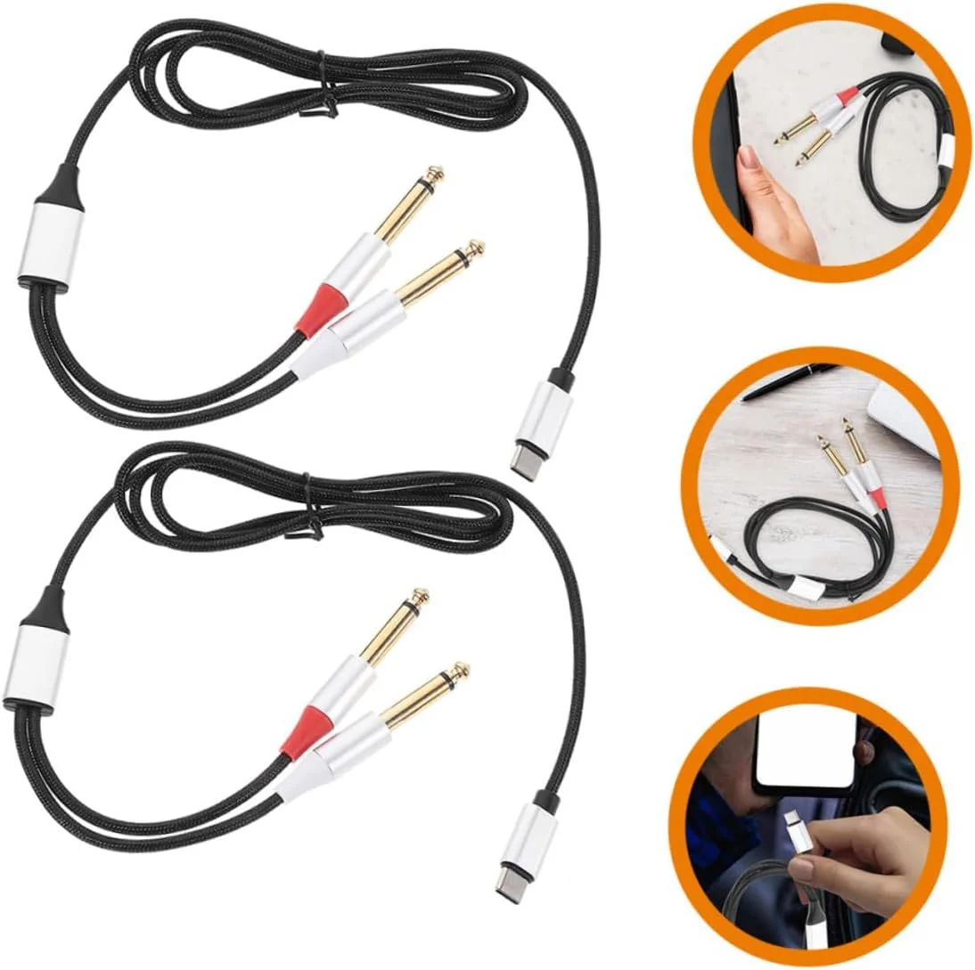 دو عدد کابل USB C به دوگانه صدا، آداپتور C به جک، نایلون TPE با اتصالات روکش طلا، سازگار با تلفن هوشمند، تبلت، لپ تاپ، آمپلی فایر، بلندگو دو عدد کابل USB C به دوگانه صدا، آداپتور C به جک، نایلون TPE با اتصالات روکش طلا، سازگار با تلفن هوشمند، تبلت، لپ تاپ، آمپلی فایر، بلندگو