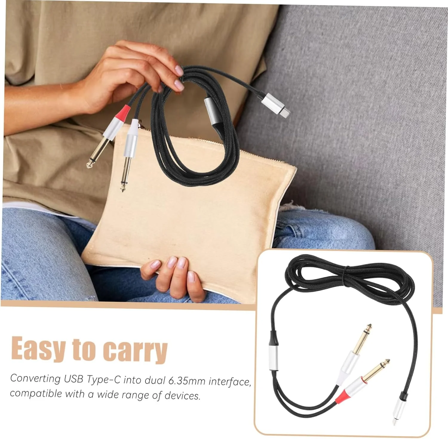 کابل صوتی دوگانه USB-C به طول 2 متر، مبدل انتقال صدای بادوام برای تلفن هوشمند، تبلت، لپ تاپ، آمپلی فایر، بلندگو، میکسر، اتصال سیمی Plug & Play کابل صوتی دوگانه USB-C به طول 2 متر، مبدل انتقال صدای بادوام برای تلفن هوشمند، تبلت، لپ تاپ، آمپلی فایر، بلندگو، میکسر، اتصال سیمی Plug & Play