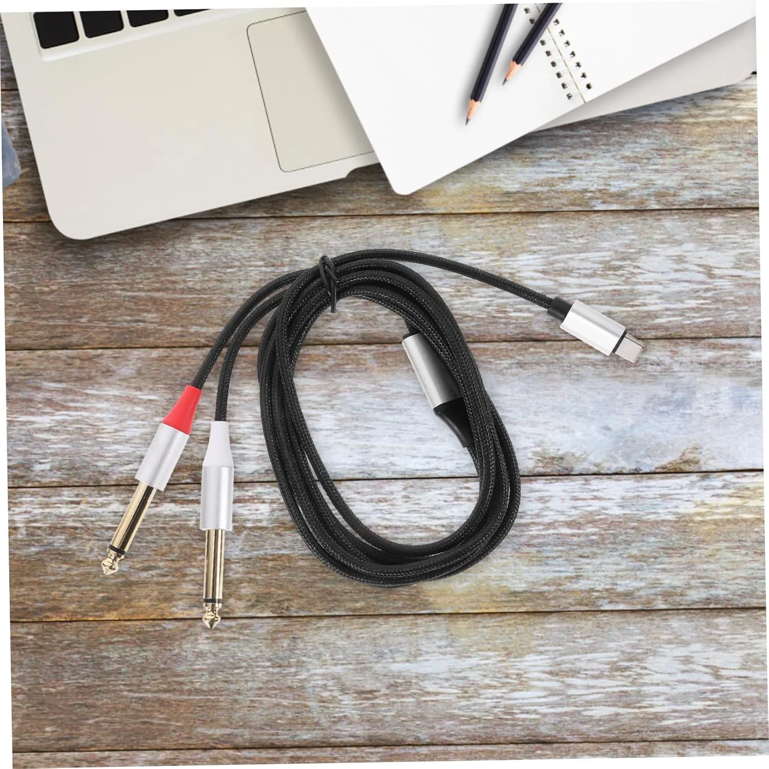 کابل صوتی دوگانه USB-C به طول 2 متر، مبدل انتقال صدای بادوام برای تلفن هوشمند، تبلت، لپ تاپ، آمپلی فایر، بلندگو، میکسر، اتصال سیمی Plug & Play کابل صوتی دوگانه USB-C به طول 2 متر، مبدل انتقال صدای بادوام برای تلفن هوشمند، تبلت، لپ تاپ، آمپلی فایر، بلندگو، میکسر، اتصال سیمی Plug & Play