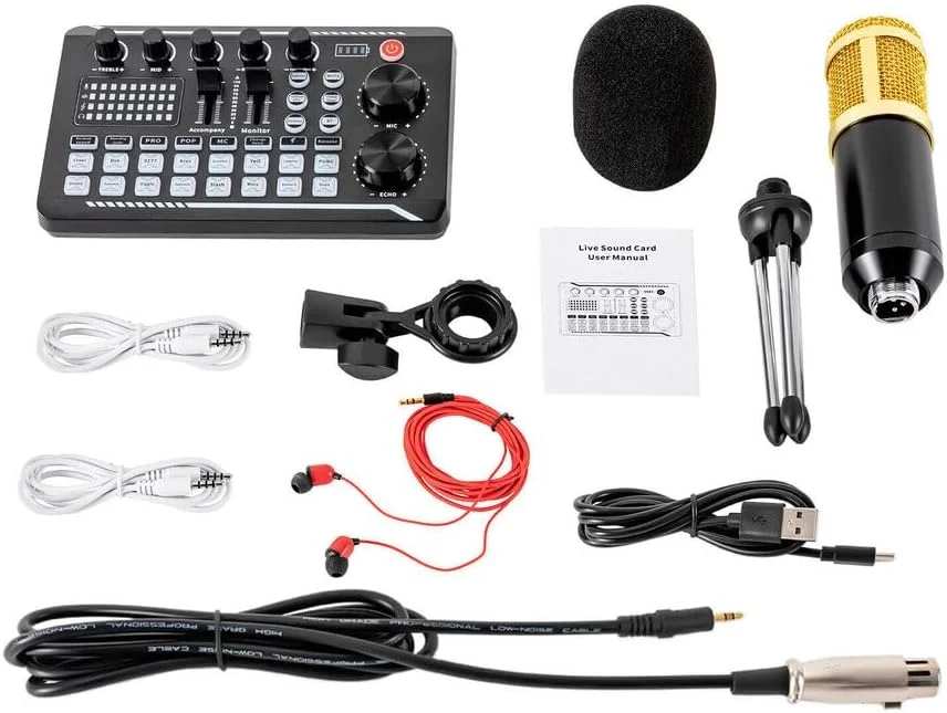 کارت صدای همراه با میکروفون خازنی و کارت صدای استریم زنده برای استریمینگ، پادکست و ضبط صدا کارت صدای همراه با میکروفون خازنی و کارت صدای استریم زنده برای استریمینگ، پادکست و ضبط صدا