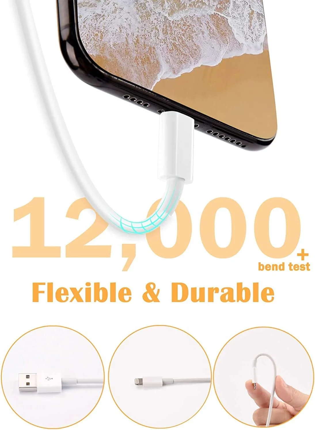 کابل لایتنینگ به USB اصلی [دارای گواهی MFi اپل] سازگار با iPhone 11 Pro/11/XS MAX/XR/8/7/6s/6/plus، iPad Pro/Air/Mini، iPod Touch (2M/6.6FT×1Pack)