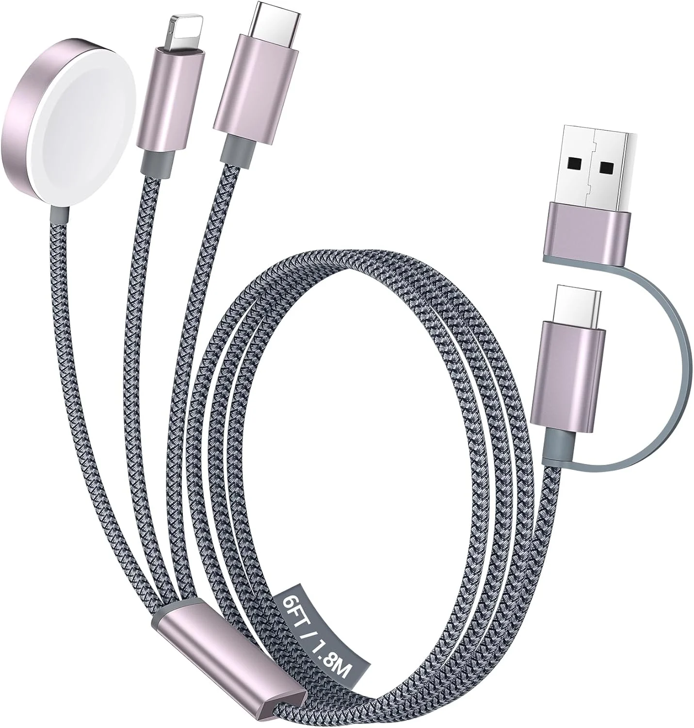 کابل شارژ 3 در 2 USB C تمدان برای لوازم ضروری سفر و تعطیلات، شارژر اپل واچ/آیفون/لایتنینگ، کابل شارژ چندگانه، لوازم ضروری کمپینگ، طراحی قابل حمل برای iWatch و آیفون - 1.8 متر کابل شارژ 3 در 2 USB C تمدان برای لوازم ضروری سفر و تعطیلات، شارژر اپل واچ/آیفون/لایتنینگ، کابل شارژ چندگانه، لوازم ضروری کمپینگ، طراحی قابل حمل برای iWatch و آیفون - 1.8 متر