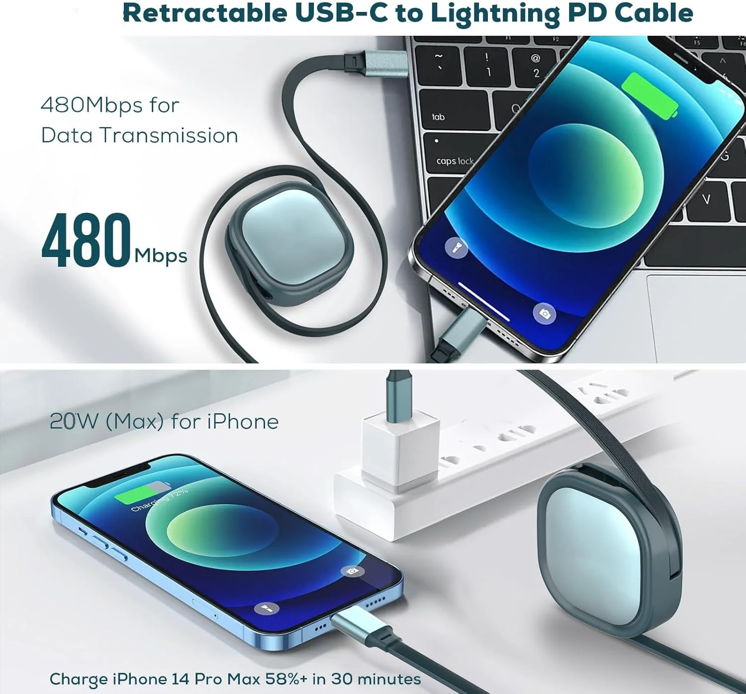 کابل USB C به لایتنینگ TERRIFI، کابل شارژ سریع 20 واتی جمع شونده USB C به لایتنینگ PD، سیم شارژر 8 پین با 4 مرحله طول از پیش تعیین شده برای آیفون، ایرپاد، آیپد و غیره (1.2 متر) کابل USB C به لایتنینگ TERRIFI، کابل شارژ سریع 20 واتی جمع شونده USB C به لایتنینگ PD، سیم شارژر 8 پین با 4 مرحله طول از پیش تعیین شده برای آیفون، ایرپاد، آیپد و غیره (1.2 متر)