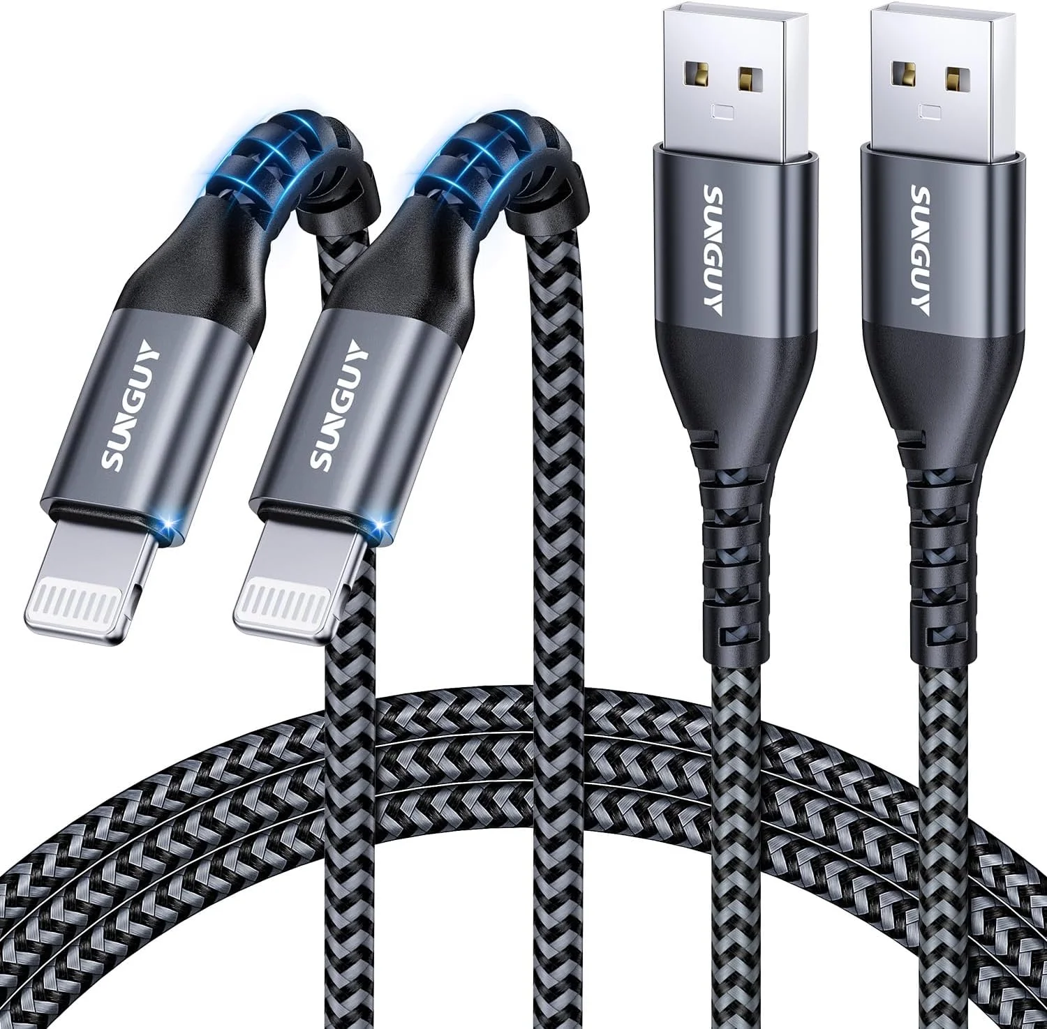 کابل USB-A به لایتنینگ سانگای 1.5 متری، بسته 2 عددی، کابل USB به لایتنینگ بافته شده نایلونی سازگار با آیفون 14/13/12/11 پرو مکس مینی X XS XR 8 پلاس 10 SE آیپد کابل USB-A به لایتنینگ سانگای 1.5 متری، بسته 2 عددی، کابل USB به لایتنینگ بافته شده نایلونی سازگار با آیفون 14/13/12/11 پرو مکس مینی X XS XR 8 پلاس 10 SE آیپد