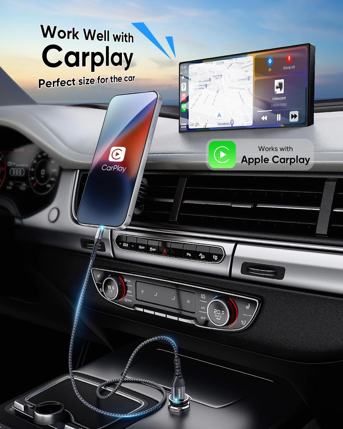 کابل USB-A به لایتنینگ سانگای 1.5 متری، بسته 2 عددی، کابل USB به لایتنینگ بافته شده نایلونی سازگار با آیفون 14/13/12/11 پرو مکس مینی X XS XR 8 پلاس 10 SE آیپد