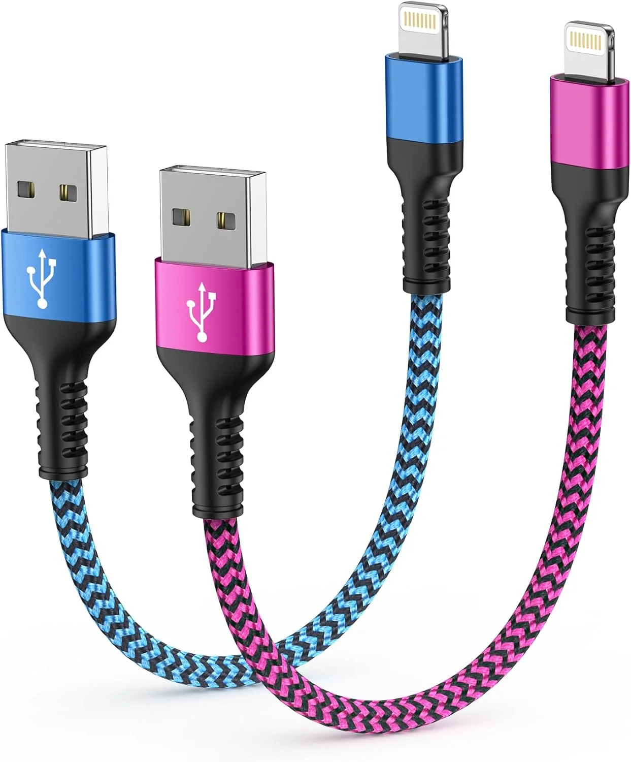 کابل شارژ کوتاه آیفون، کابل USB A به لایتنینگ 30 سانتی‌متری 2 عددی [دارای گواهی MFI اپل] سیم بافته شده شارژ سریع خط داده برای آیفون 14 پرو مکس 13 12 پرو/11/XS/XR/X/SE/8 پلاس/7/6s، آیپد مینی/ایر برای خودرو