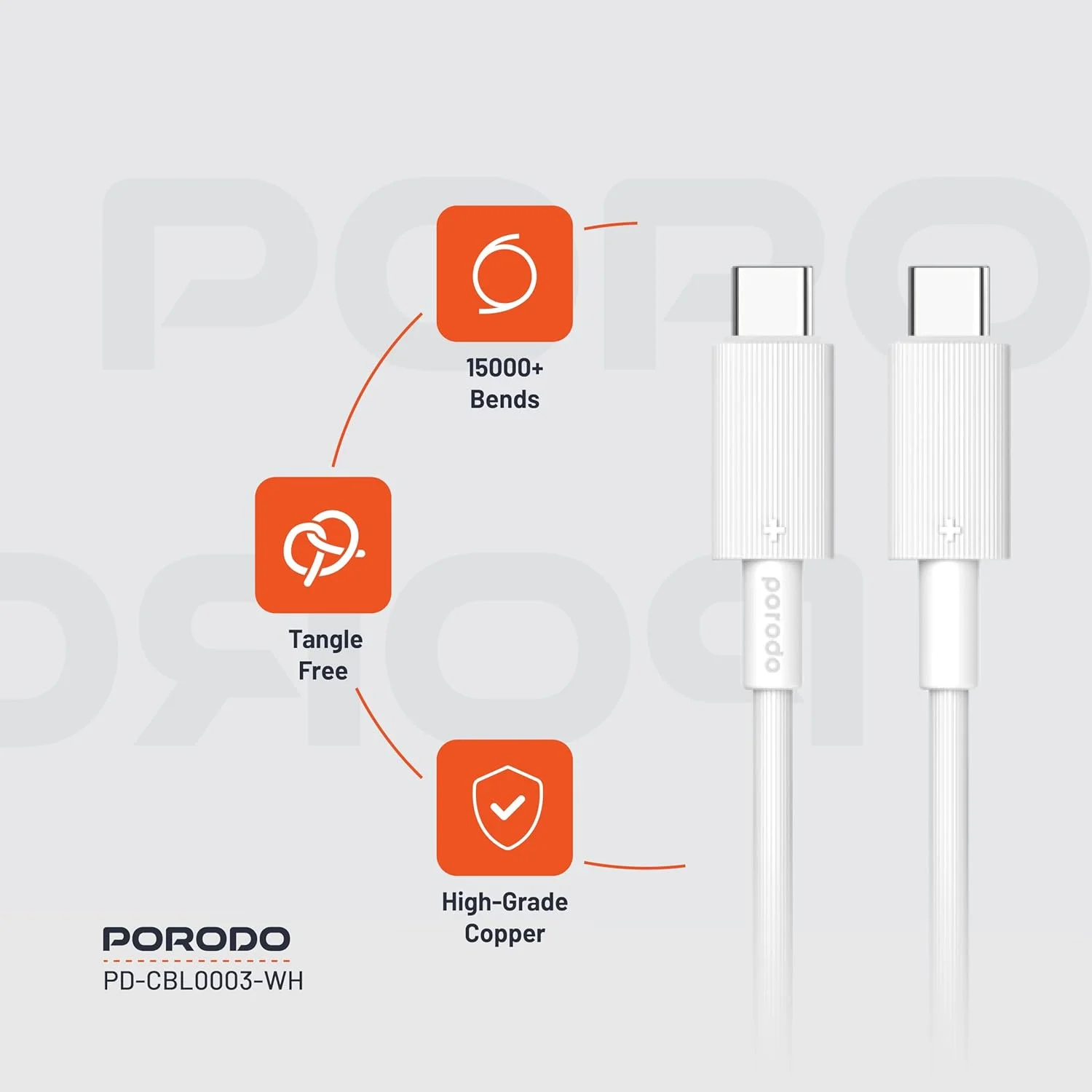 کابل USB-A QC به لایتنینگ Porodo با روکش PVC، طول 3 متر، بدون گره خوردن، شارژ سریع و انتقال داده، طول عمر +15000 خمش، سبک و قابل حمل، سازگار با Apple iPhone و iPad (C به C 1.2 متری - سفید) کابل USB-A QC به لایتنینگ Porodo با روکش PVC، طول 3 متر، بدون گره خوردن، شارژ سریع و انتقال داده، طول عمر +15000 خمش، سبک و قابل حمل، سازگار با Apple iPhone و iPad (C به C 1.2 متری - سفید)