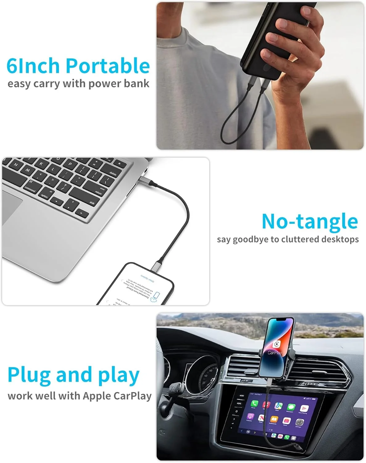 کابل کوتاه 15 سانتیمتری USB-C به لایتنینگ، بسته 2 عددی، کابل USB-C به لایتنینگ با قابلیت شارژ سریع Power Delivery، روکش نایلونی بافته شده، شارژر USB-C آیفون برای آیفون 14، 13، 12، 11 پرو مکس، XR، XS، 8، SE، آیپد کابل کوتاه 15 سانتیمتری USB-C به لایتنینگ، بسته 2 عددی، کابل USB-C به لایتنینگ با قابلیت شارژ سریع Power Delivery، روکش نایلونی بافته شده، شارژر USB-C آیفون برای آیفون 14، 13، 12، 11 پرو مکس، XR، XS، 8، SE، آیپد