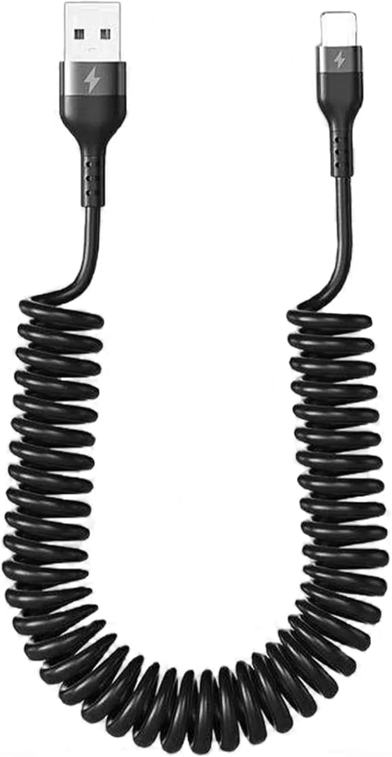 کابل لایتنینگ فنری برای خودرو، کابل شارژ سریع جمع شونده آیفون، کابل کوتاه USB به لایتنینگ اپل کارپلی برای آیفون 14 13 12 11 پرو مکس مینی XR XS 8 SE آیپد (1.5 متر) کابل لایتنینگ فنری برای خودرو، کابل شارژ سریع جمع شونده آیفون، کابل کوتاه USB به لایتنینگ اپل کارپلی برای آیفون 14 13 12 11 پرو مکس مینی XR XS 8 SE آیپد (1.5 متر)